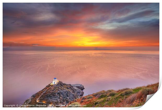 The Church of Seven Martyrs in the village Kastro of Sifnos isla Print by Constantinos Iliopoulos