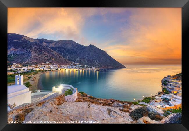 The beach and port Kamares of Sifnos from Agia Marina church at  Framed Print by Constantinos Iliopoulos