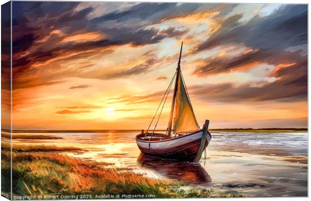 At Anchor On River Canvas Print by Robert Deering