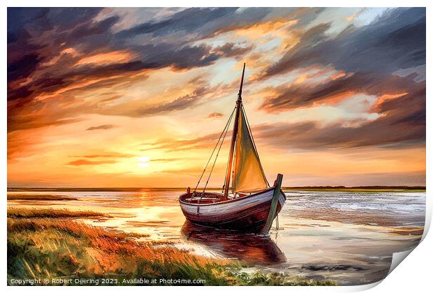 At Anchor On River Print by Robert Deering