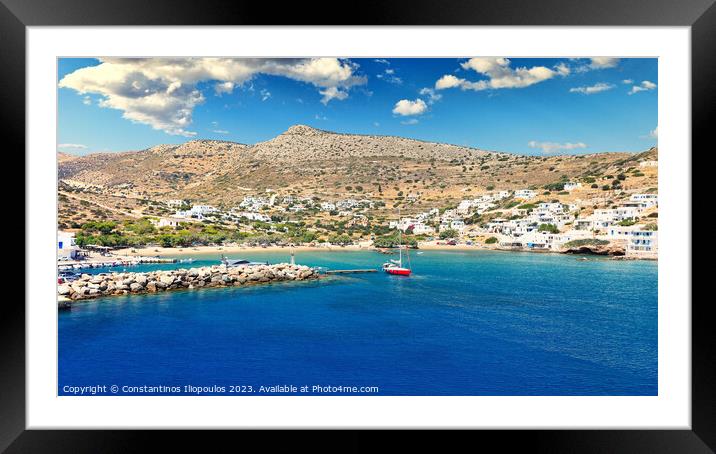 Alopronia is the port of Sikinos with the beach Livadi, Greece Framed Mounted Print by Constantinos Iliopoulos