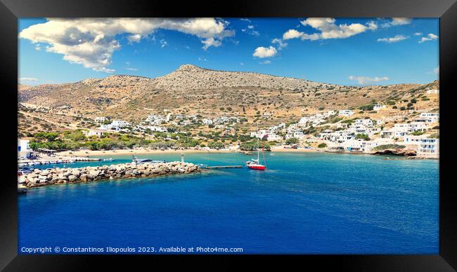 Alopronia is the port of Sikinos with the beach Livadi, Greece Framed Print by Constantinos Iliopoulos
