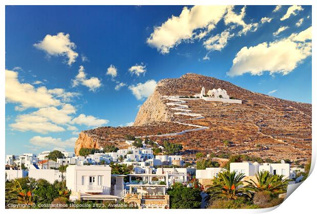 Chora with Panagia church of Folegandros island, Greece Print by Constantinos Iliopoulos