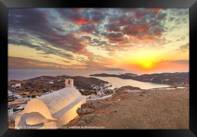 The sunset above Chora of Ios island in Cyclades, Greece Framed Print by Constantinos Iliopoulos
