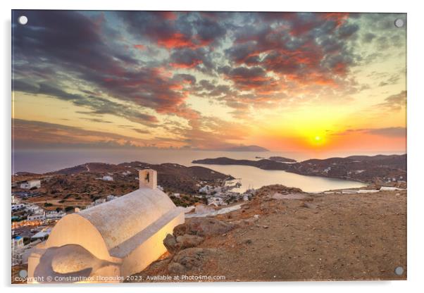 The sunset above Chora of Ios island in Cyclades, Greece Acrylic by Constantinos Iliopoulos