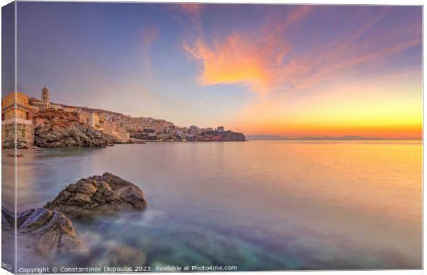The sunrise at Agios Nikolaos - Asteria - Vaporia beach in Syros Canvas Print by Constantinos Iliopoulos