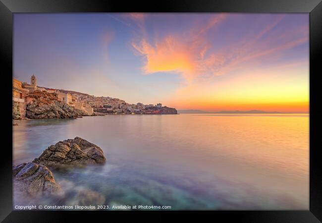 The sunrise at Agios Nikolaos - Asteria - Vaporia beach in Syros Framed Print by Constantinos Iliopoulos