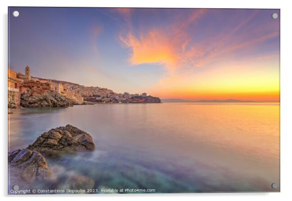 The sunrise at Agios Nikolaos - Asteria - Vaporia beach in Syros Acrylic by Constantinos Iliopoulos