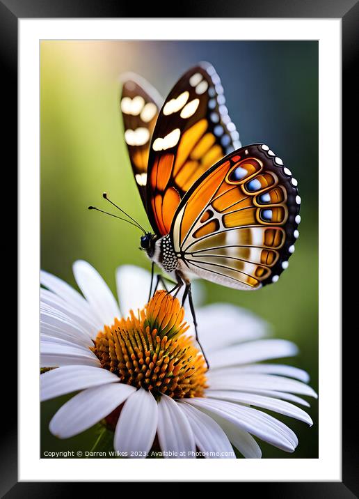 Golden butterfly on a yellow daisy  Framed Mounted Print by Darren Wilkes