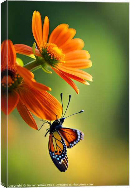 The Fiery Dance of Butterfly and Flower Canvas Print by Darren Wilkes