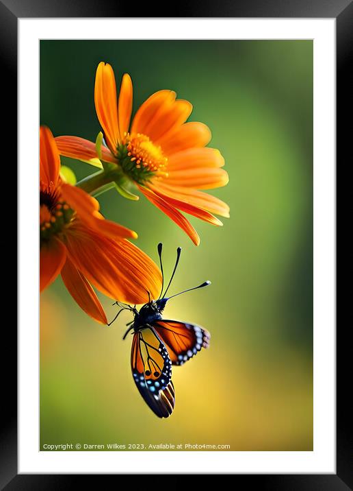 The Fiery Dance of Butterfly and Flower Framed Mounted Print by Darren Wilkes