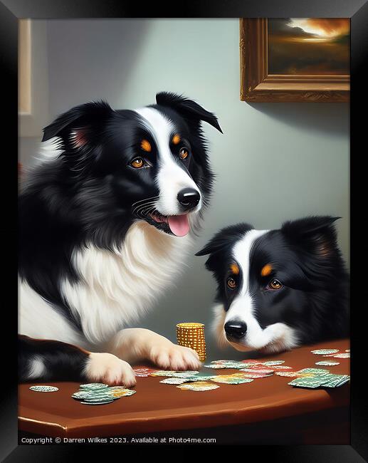 Border Collies Playing Poker  Framed Print by Darren Wilkes