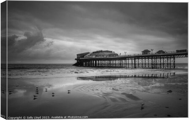 Moody Cromer Pier in Monochrome Canvas Print by Sally Lloyd