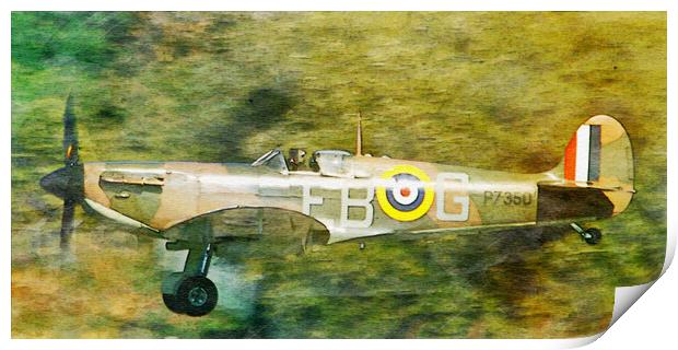 Supermarine Spitfire P7350 (watercolour effect) Print by Allan Durward Photography