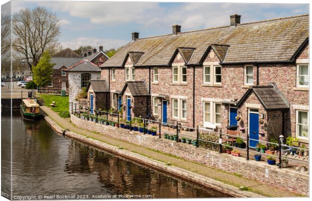 Canalside Cottages in Brecon Basin Canvas Print by Pearl Bucknall