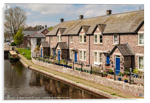 Canalside Cottages in Brecon Basin Acrylic by Pearl Bucknall