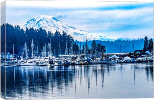 Mount Rainier Sailboats Reflection Gig Harbor Washington State Canvas Print by William Perry
