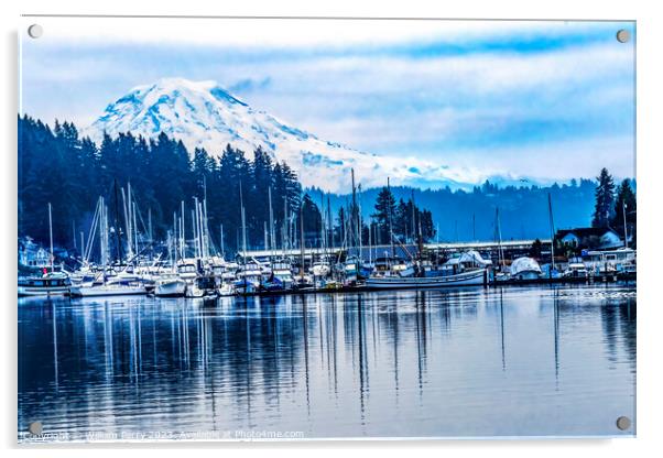 Mount Rainier Sailboats Reflection Gig Harbor Washington State Acrylic by William Perry