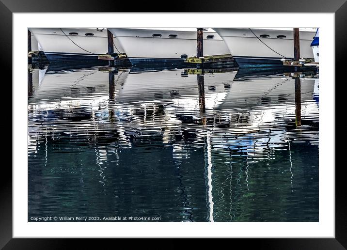 White Sailboats Reflection Abstract Gig Harbor Washington State Framed Mounted Print by William Perry