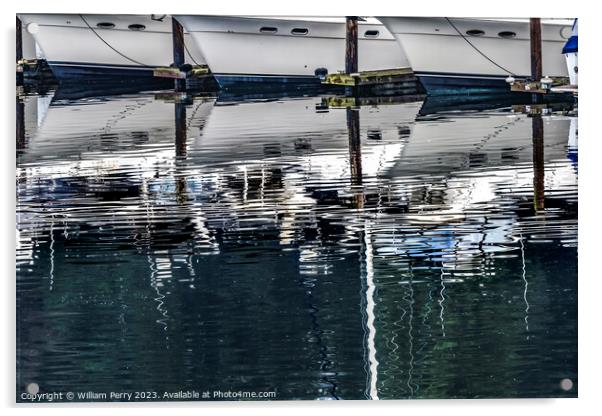 White Sailboats Reflection Abstract Gig Harbor Washington State Acrylic by William Perry
