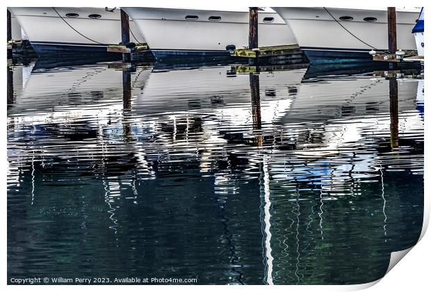 White Sailboats Reflection Abstract Gig Harbor Washington State Print by William Perry