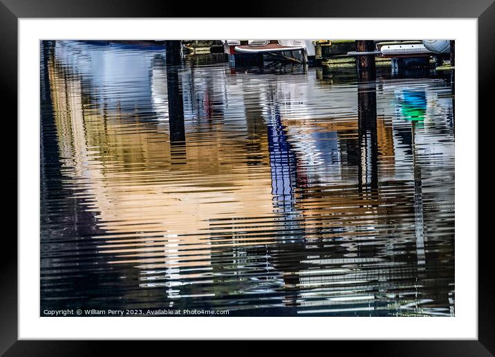 Blue White Brown Reflection Abstract Gig Harbor Washington State Framed Mounted Print by William Perry