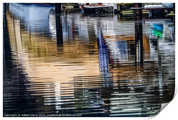 Blue White Brown Reflection Abstract Gig Harbor Washington State Print by William Perry