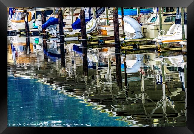 Yachts Marina Reflection Gig Harbor Washington State Framed Print by William Perry