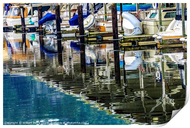 Yachts Marina Reflection Gig Harbor Washington State Print by William Perry