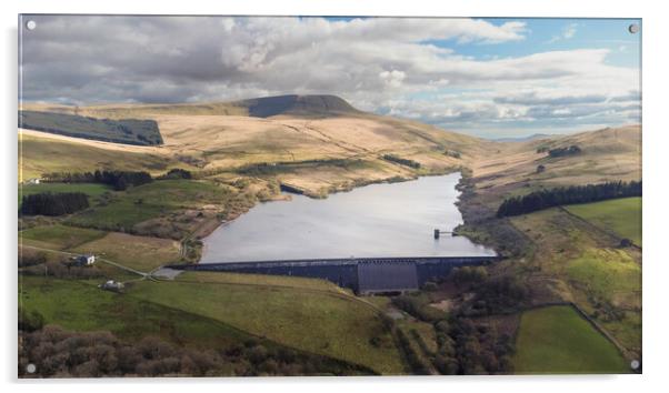 The Cray Reservoir and Fan Gyhirych mountain Acrylic by Leighton Collins