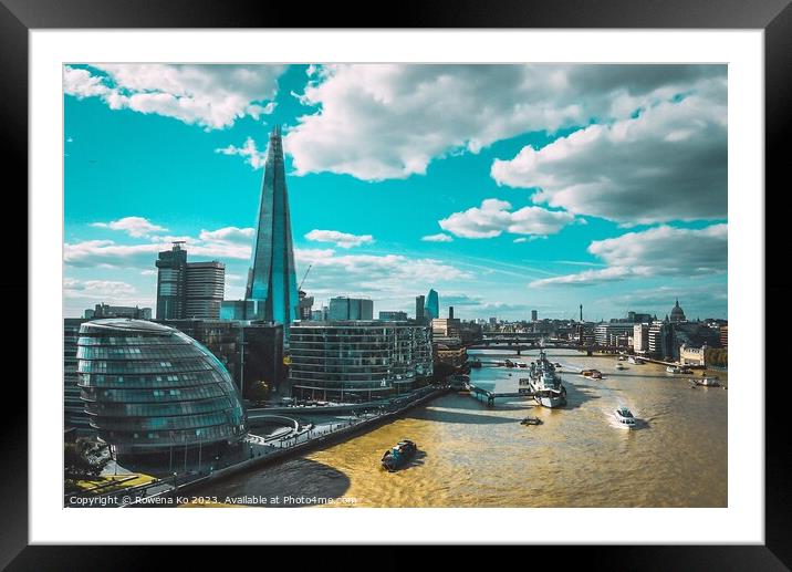 London Cityscape by River Thames Framed Mounted Print by Rowena Ko