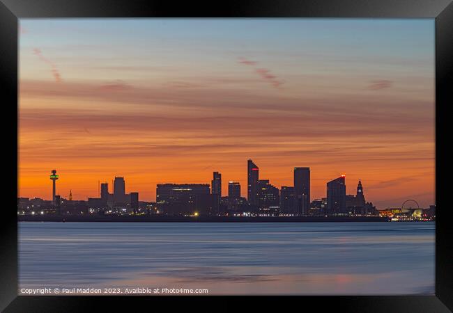 Liverpool waterfront sunrise from New Brighton Framed Print by Paul Madden