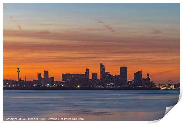 Liverpool waterfront sunrise from New Brighton Print by Paul Madden