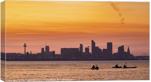 Liverpool waterfront sunrise with kayakers Canvas Print by Paul Madden