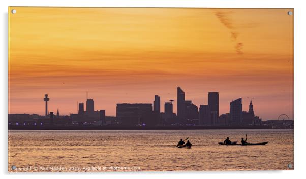 Liverpool waterfront sunrise with kayakers Acrylic by Paul Madden