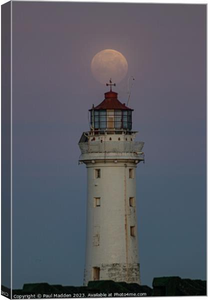 New Brighton lighthouse and full moon Canvas Print by Paul Madden