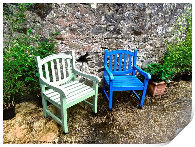 Colourful chairs Print by Stephanie Moore
