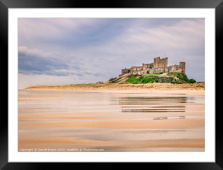 Across the sand to Bamburgh Castle Framed Mounted Print by Darrell Evans