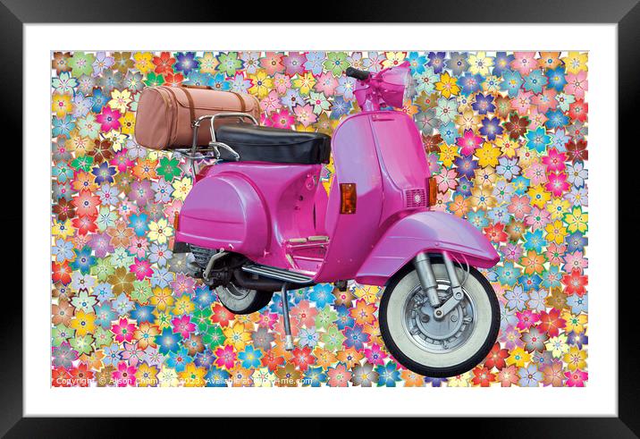 Flower Power Scooter Framed Mounted Print by Alison Chambers
