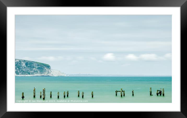 Swanage Old Pier with Old Harry in the distance Framed Mounted Print by Ian Middleton