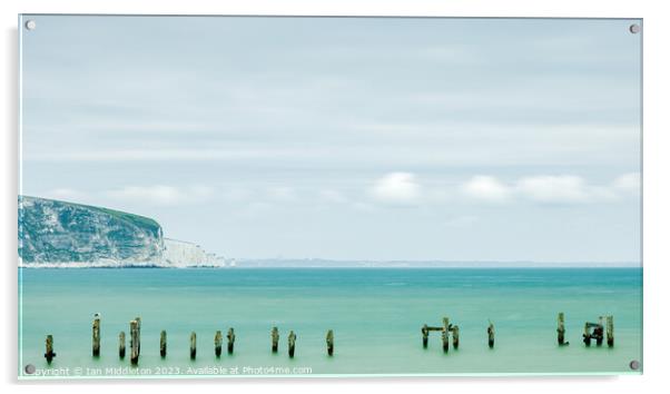 Swanage Old Pier with Old Harry in the distance Acrylic by Ian Middleton