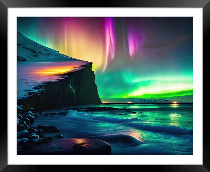 Ethereal Dance of Aurora Borealis Framed Mounted Print by Roger Mechan