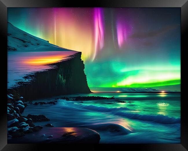 Ethereal Dance of Aurora Borealis Framed Print by Roger Mechan