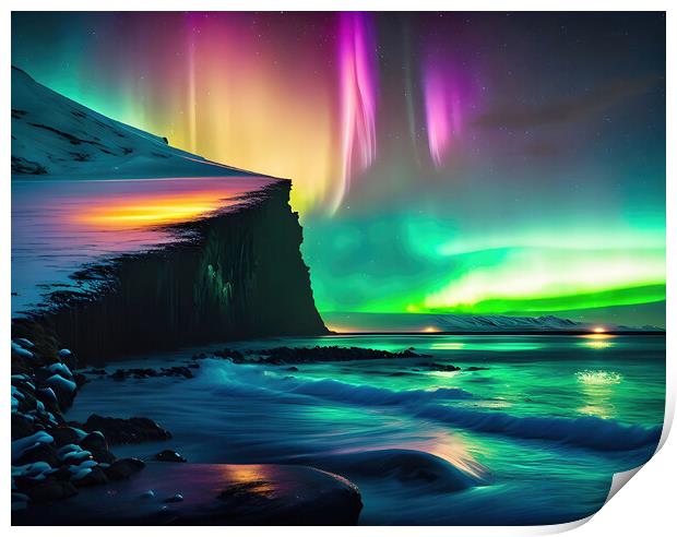 Ethereal Dance of Aurora Borealis Print by Roger Mechan