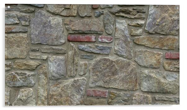 Masonry wall of multicolored stones or blocks Acrylic by Irena Chlubna