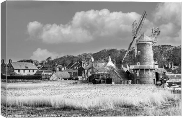 Cley next the Sea Windmill Black and White Canvas Print by Jim Key