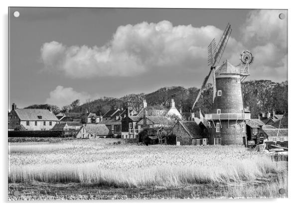 Cley next the Sea Windmill Black and White Acrylic by Jim Key