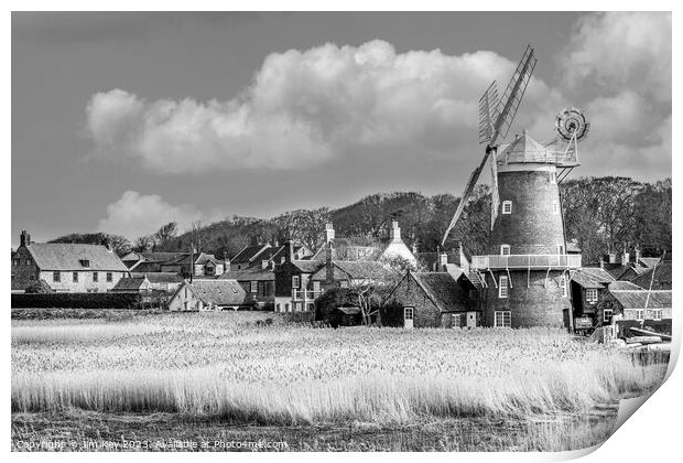 Cley next the Sea Windmill Black and White Print by Jim Key