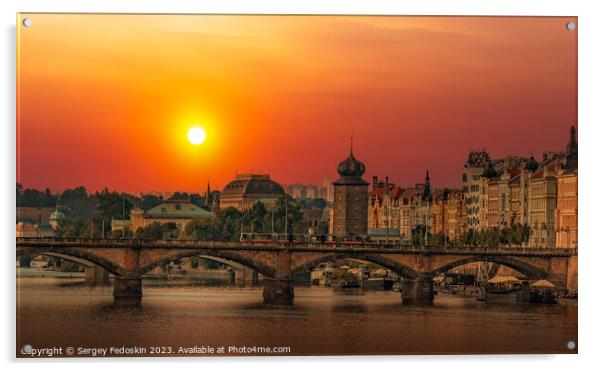Sunset over Prague. Czechia Acrylic by Sergey Fedoskin
