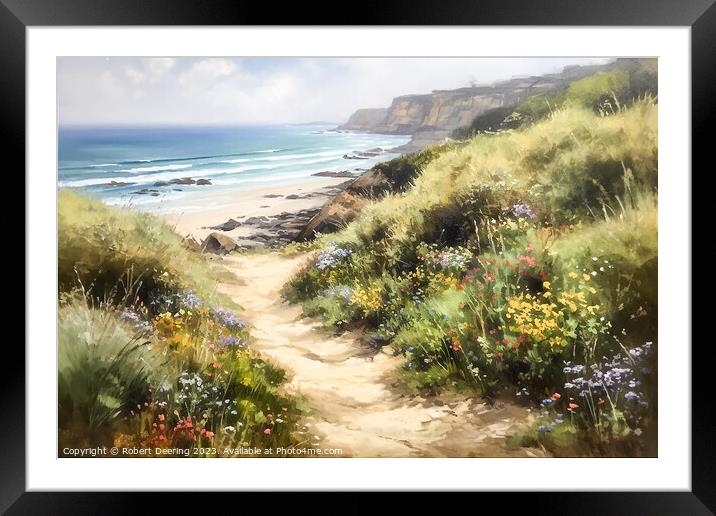 Beach path and wildflowers Framed Mounted Print by Robert Deering